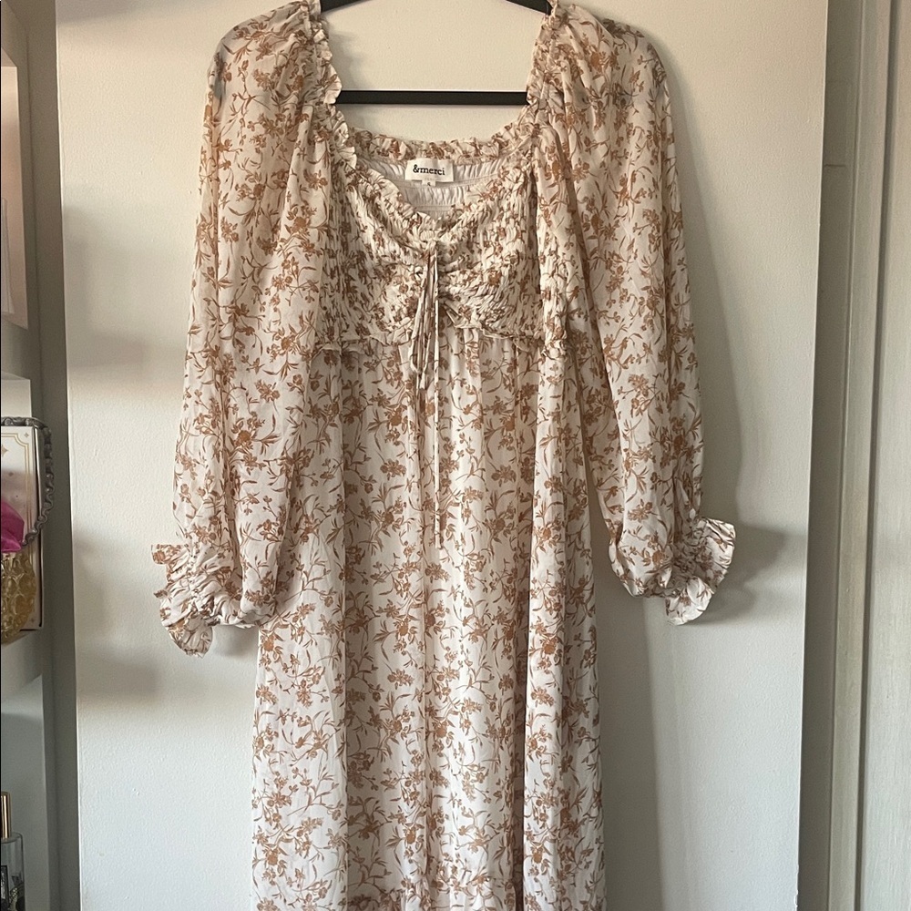 &MERCI|Romantic Boho Western Chic Floral Midi Dress|Cream|Small|EUC